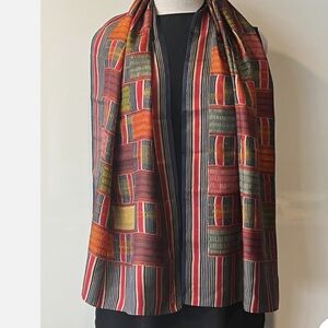 SMITHSONIAN Instit. Navy/Red/Gold Stripe Scarf hand rolled hems